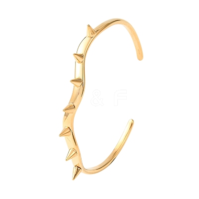 304 Stainless Steel Spiked Cone Open Cuff Bangles for Women BJEW-B165-01G-1