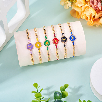 6Pcs 6 Colors Alloy Enamel Link Bracelets for Women BJEW-TAC0042-1