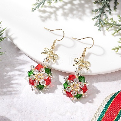 Stainless Steel Glass Snowflake Dangle Earrings EJEW-MZ00604-1