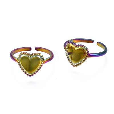 304 Stainless Steel Heart Cuff Ring RJEW-N038-108-1