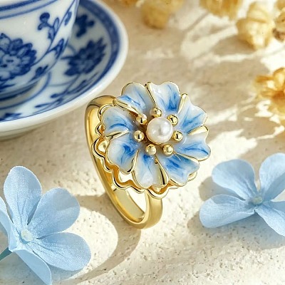 Brass Enamel Rotating Finger Rings for Women WG848BF-01-1