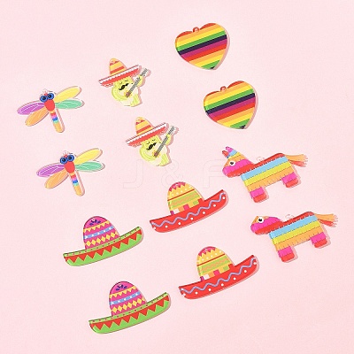 12Pcs 6 Styles Rainbow Color Printed Acrylic Pendants Sets OACR-FS0002-10-1