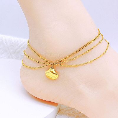 304 Stainless Steel 3 Layer Charm Anklets for Women FS-WG18883-03-1