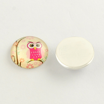 Cartoon Owl Pattern Flatback Half Round/Dome Glass Cabochons for DIY Projects X-GGLA-R026-12mm-06-1