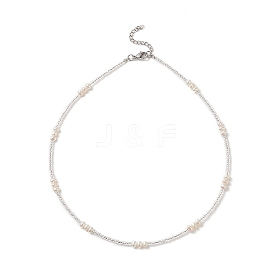 Natural Pearl & Seed Beaded Necklace for Women NJEW-JN04215-1