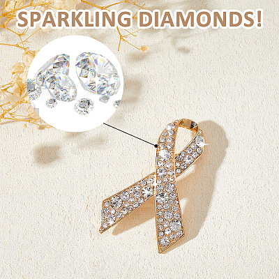 2Pcs Awareness Ribbon Alloy Rhinestone Brooches for for Backpack Clothes JEWB-FH0002-19G-1