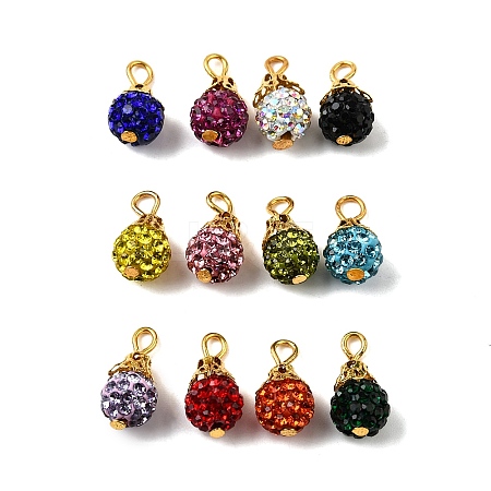 24Pcs 12 Colors Polymer Clay Rhinestone Beaded Pendants PALLOY-PH01793-1