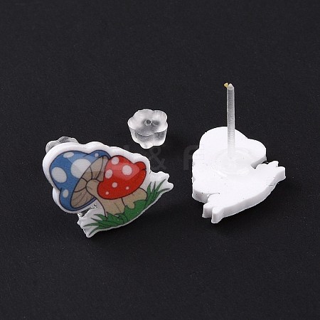 Acrylic Cartoon Mushroom Stud Earrings with Platic Pins for Women EJEW-F293-03C-1