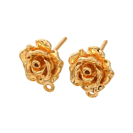 Flower Brass Stud Earring Findings KK-K382-33G-1