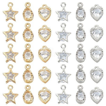 60Pcs 6 STYLES Alloy Charms ZIRC-YW0001-22-1