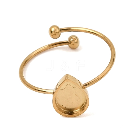 Teardrop 304 Stainless Steel Open Cuff Bangle Makings with Bezel Tray SA-CBABF3F-03G-03-1