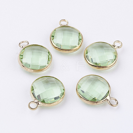 Golden Tone Brass Glass Flat Round Pendants GLAA-M003-E-06G-1