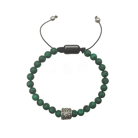 Natural Malachite Round Braided Bead Bracelets for Women Men PM4065-2-1