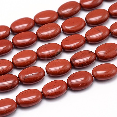 Natural Red Jasper Flat Oval Bead Strands G-M206-25-1