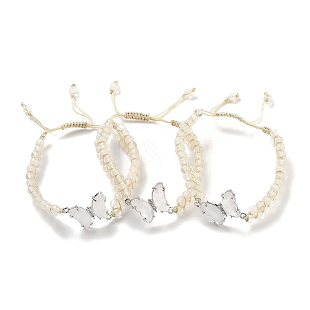 Natural Quartz Crystal Braided Round Bead Bracelets BJEW-K251-06C-1