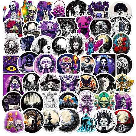 50Pcs 50 Styles Gothic Theme 3D PVC Adhesive Waterproof Stickers Set PW-WG98137-01-1