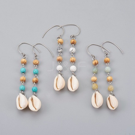 Round Natural & Synthetic Mixed Stone Dangle Earrings EJEW-JE02909-1