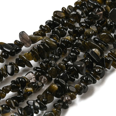 Natural Golden Sheen Obsidian Beads Strands G-G0003-B46-1