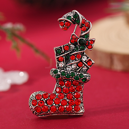 Christmas Theme Zinc Alloy Rhinestone Brooches for Backpack Clothes LK8386-12-1