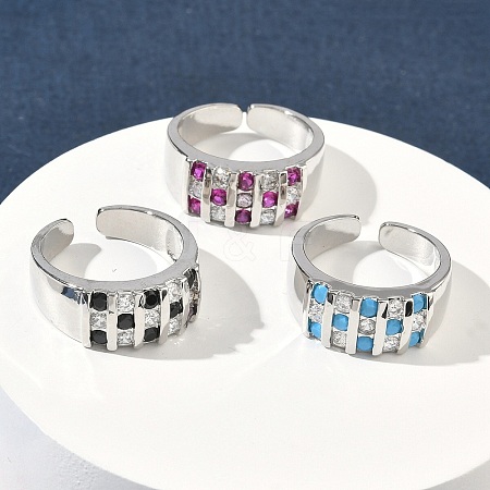 Brass Micro Pave Cubic Zirconia Cuff Open Rings RJEW-C158-04P-1