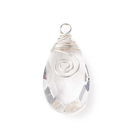 Wire Wrapped Transparent Glass Pendants PALLOY-JF01828-1