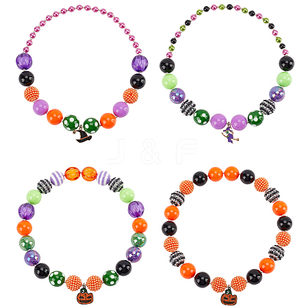 4Pcs 4 Styles Halloween Theme ABS Plastic Imitation Pearl & Acrylic & Resin Beaded Necklaces Set NJEW-AB00008-1