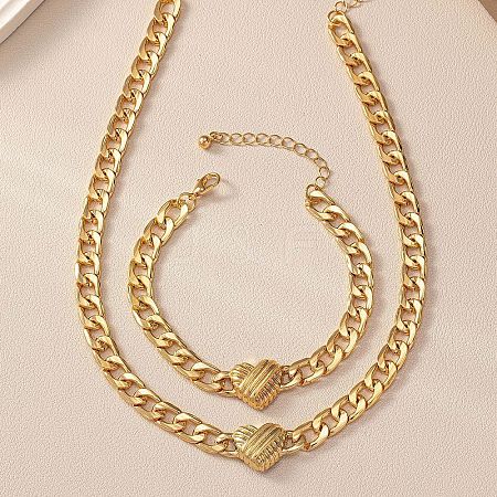 Heart Alloy Chain Necklaces & Link Bracelets Sets FS-WG6E79C-02-1