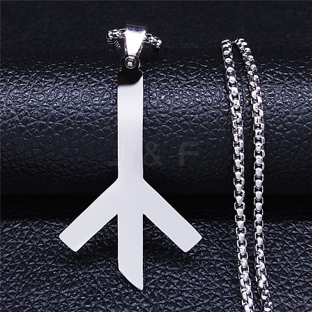 201 Stainless Steel Death Rune Symbol Pendant Necklaces LS-NJEW-H065-18P-1