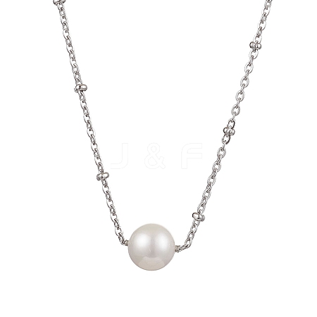 Round Natural Cultured Freshwater Pearl Pendant Necklaces X-NJEW-JN04965-1