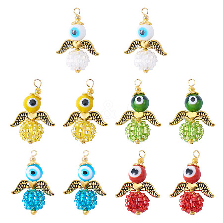10Pcs 5 Colors Glass Seed Beads Alloy Pendants FIND-TA0005-74-1
