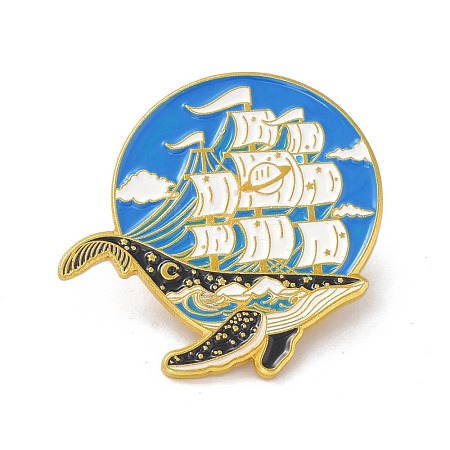 Whale with Vessel Enamel Pin JEWB-C008-42G-1