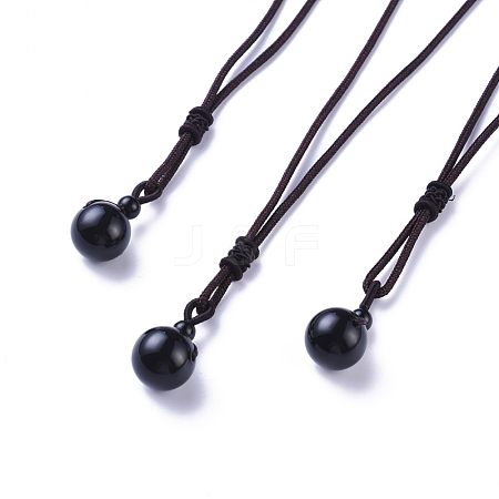 Natural Dyed & Heated Black Agate Pendant Necklaces NJEW-P241-A14-1