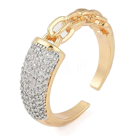 Chain Style Brass Micro Pave Clear Cubic Zirconia Open Cuff Ring for Women RJEW-Q819-06G-1