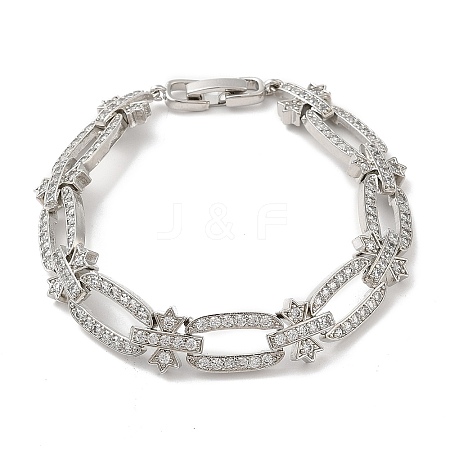 Cubic Zirconia Oval & Cross Link Chain Bracelet BJEW-M296-02P-1