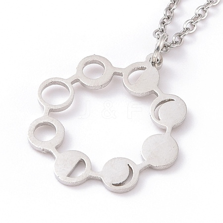 Alloy Moon Phase Ring Pendant Necklace for Women NJEW-G030-05P-1