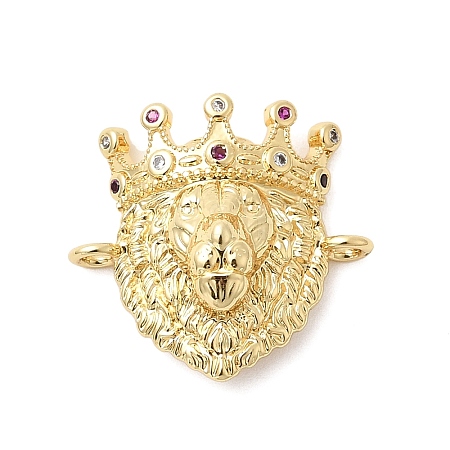 Brass Micro Pave Colorful Cubic Zirconia Lion Head Connector Charms KK-H529-12G-1