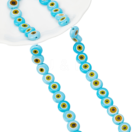  1 Strand Handmade Evil Eye Lampwork Beads Strands LAMP-NB0001-86B-1