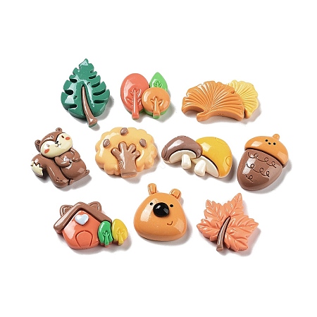 Autumn Theme Opaque Resin Cabochons RESI-G084-16-1
