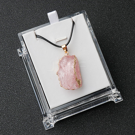 Electroplated Raw Natural Rose Quartz Neggets Pendant Black Wax Cord Necklaces FS-WG48460-02-1
