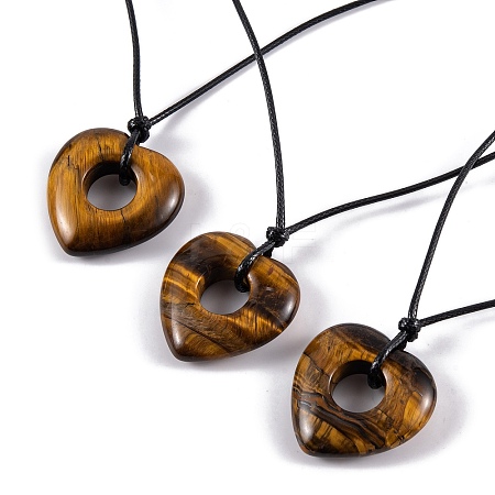 Natural Tiger Eye Pendant Necklaces NJEW-K268-01D-1