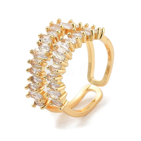 Brass with Cubic Zirconia Open Cuff Rings RJEW-B053-04-1