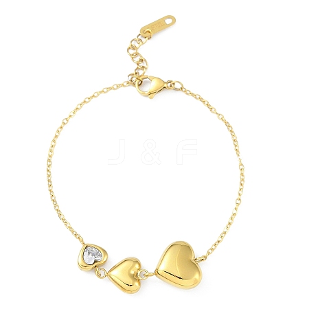 Ion Plating(IP) 304 Stainless Steel Heart Pendants Bracelets for Women BJEW-K254-14G-1