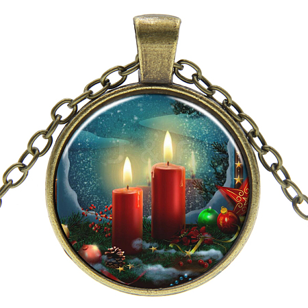 Christmas Theme Glass Pendant Necklaces NJEW-J056-B976-AB-1