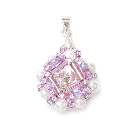 Glass Rhinestone with Acrylic Pearl Pendants PALLOY-MZ00251-03-1