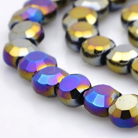 Full Multi-color Plated Glass Faceted Flat Round Beads Strands EGLA-A033-6mm-FP05-1