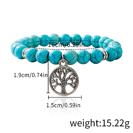 Synthetic Turquoise Beaded Stretch Bracelets PW-WGFC66C-12-1