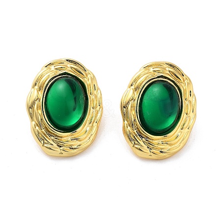 Rack Plating Oval Brass Stud Earrings EJEW-M029-06G-02-1