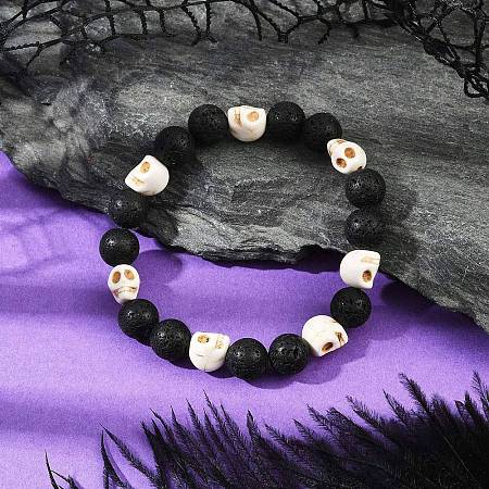Natural Lava Rock & Synthetic Turquoise Beads Stretch Bracelets for Men BJEW-JB12131-01-1