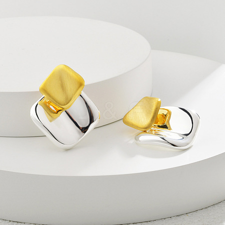 Brass Rhombus Stud Earrings for Women LS-EJEW-A121-14-1