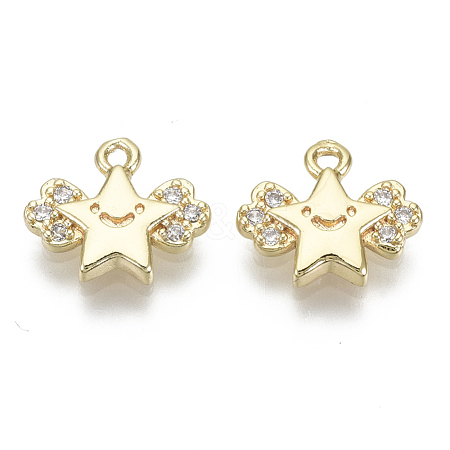 Brass Micro Pave Clear Cubic Zirconia Charms KK-S348-549-NF-1